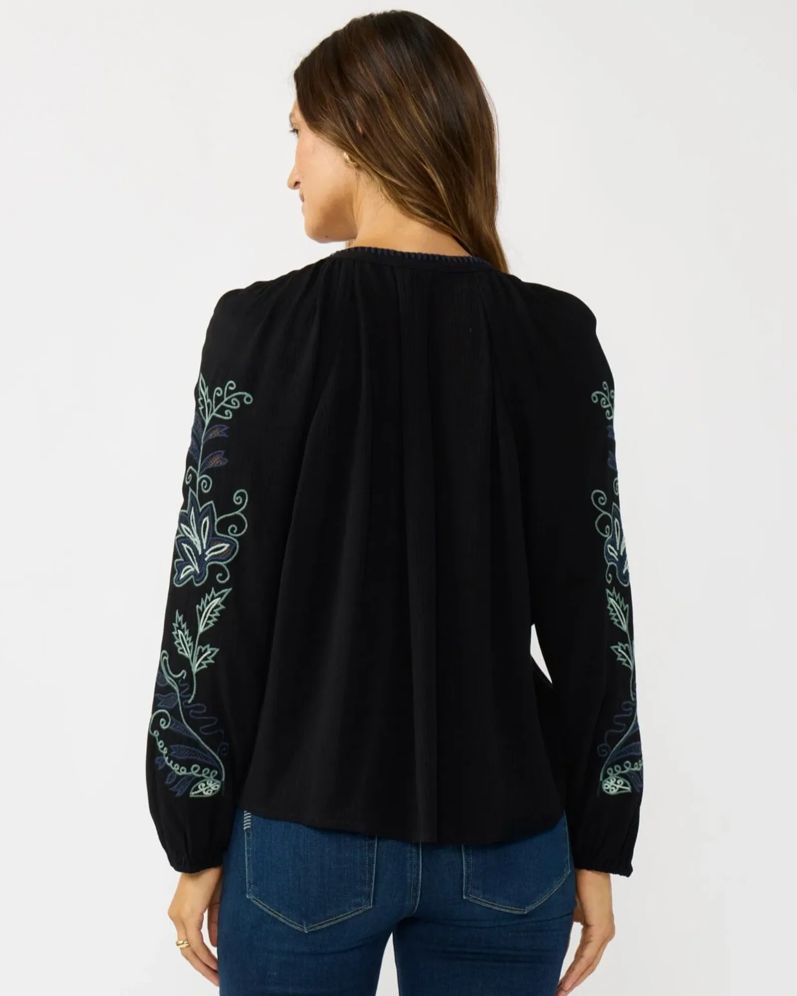 Lenora Embroidered Blouse (Black + Dusty Sage) - Image 4