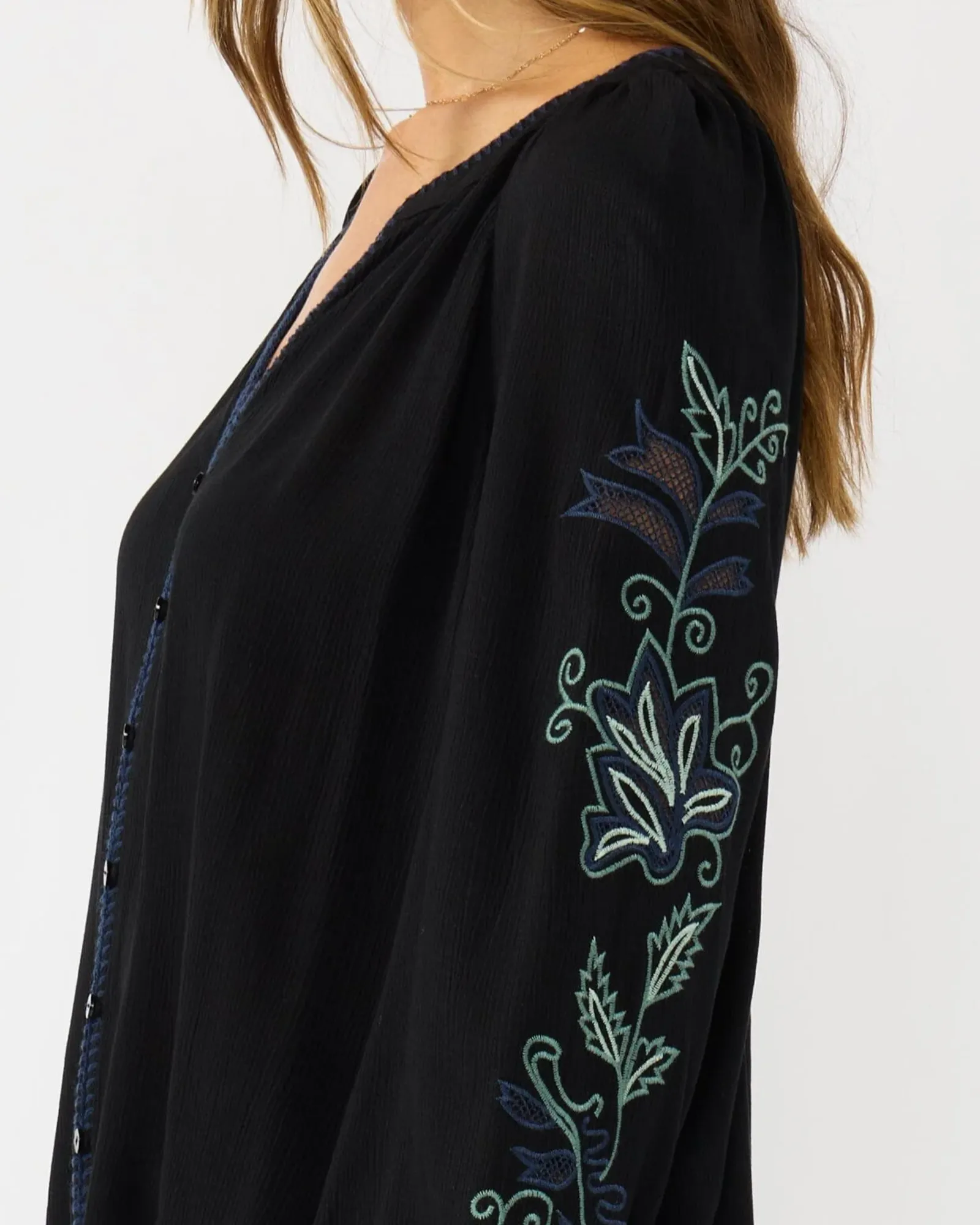 Lenora Embroidered Blouse (Black + Dusty Sage) - Image 5