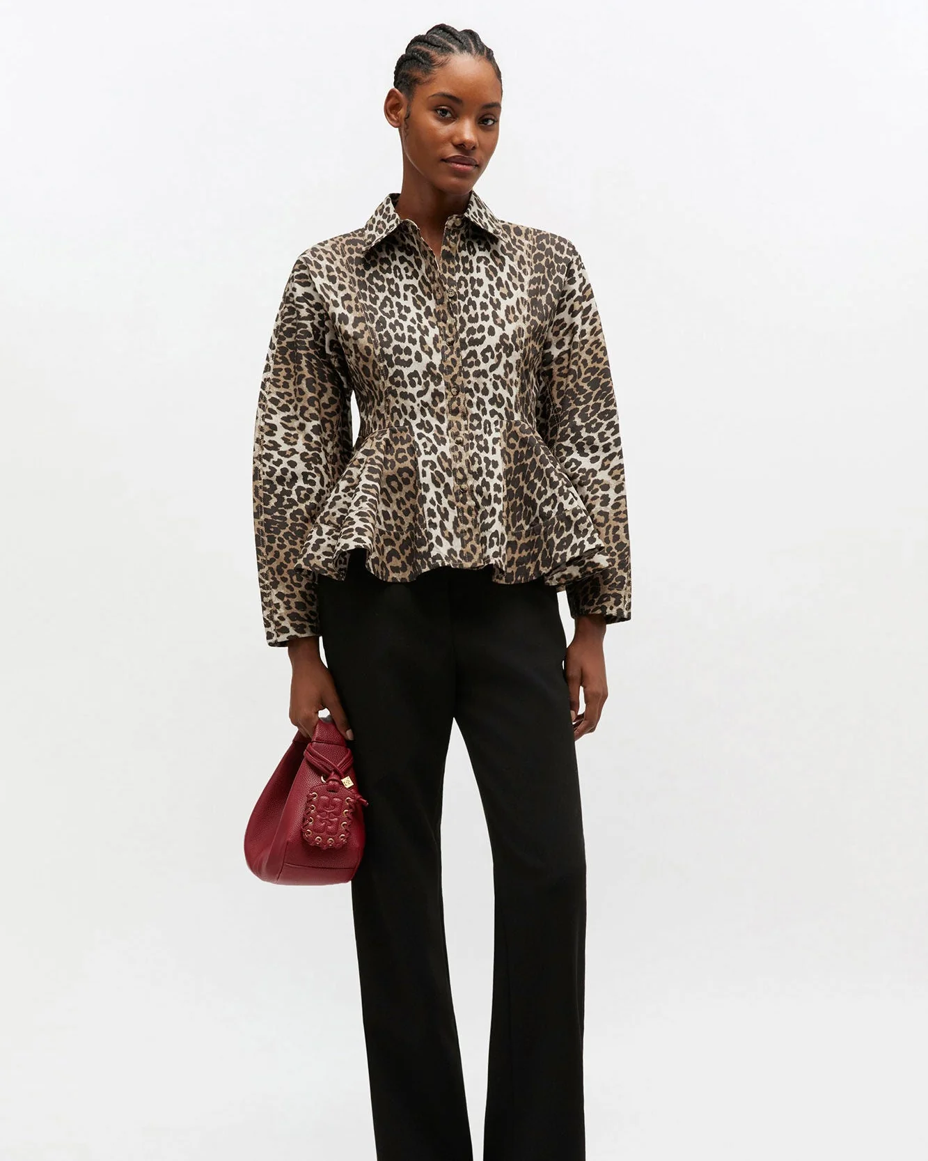 Leopard Peplum Shirt (Almond Milk) - Image 3