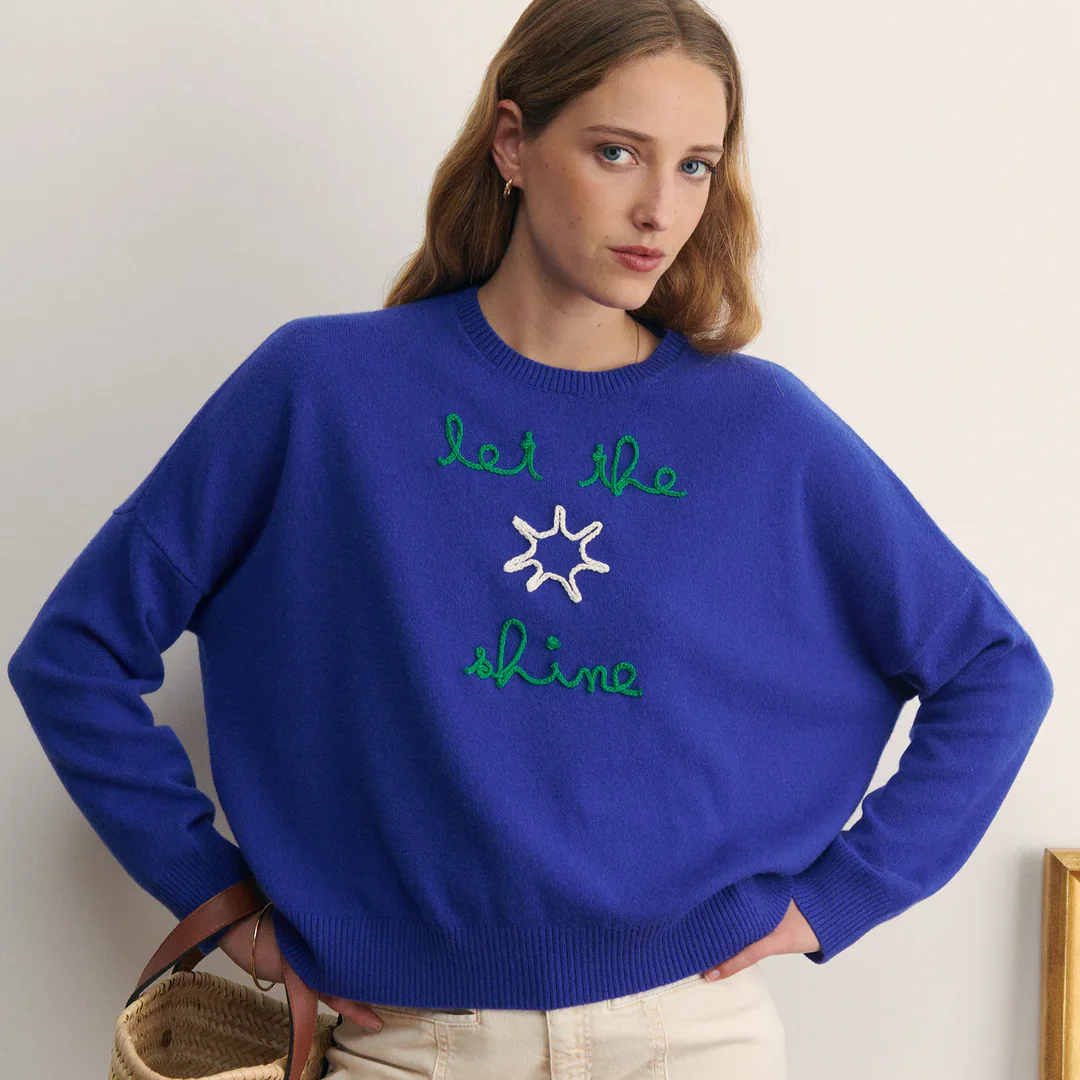 "Let The Sun Shine" Buzelin Cashmere Sweater (Royal Blue) - Image 2