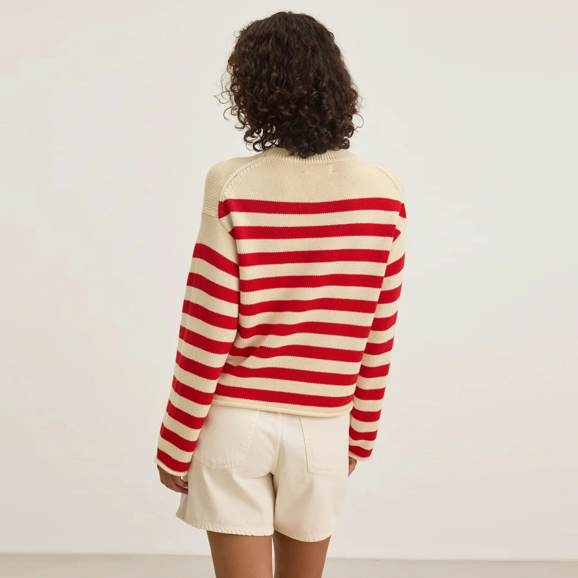 Lex Cotton Cashmere Sweater (Cream + Red) - Image 3