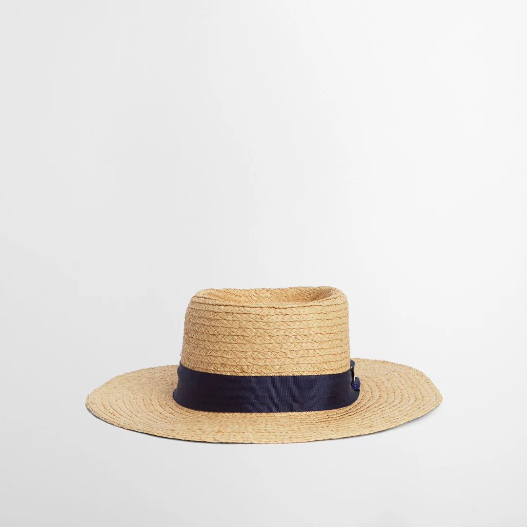 Lily Straw Boater Hat (Natural + Navy)
