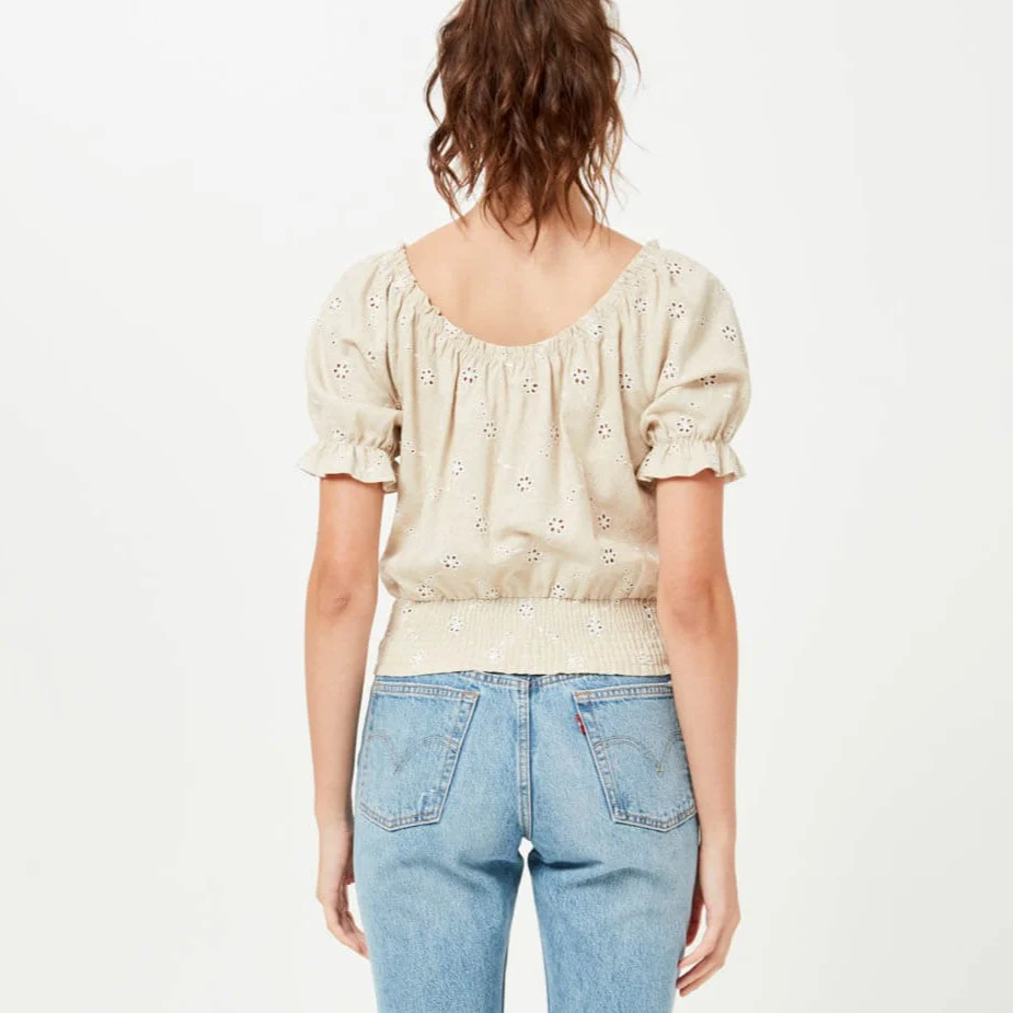 Linen Eyelet Top (Taupe) - Image 3