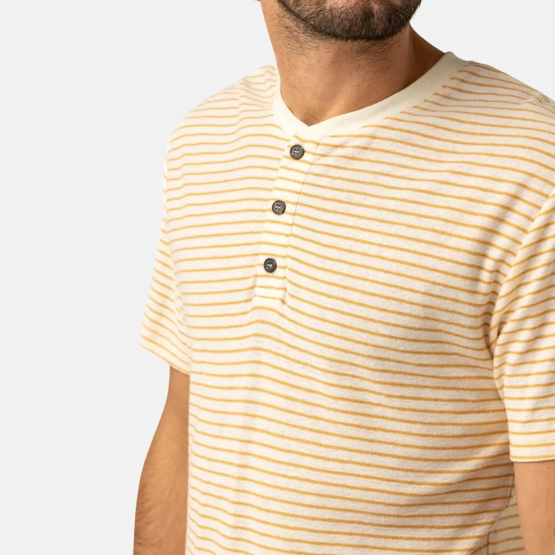 Linen Stripe Henley T-Shirt (Natural) - Image 3