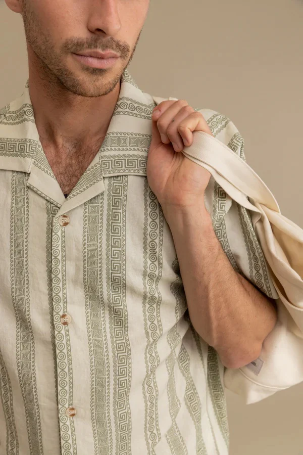 Linen Stripe SS Shirt (Natural) - Image 3
