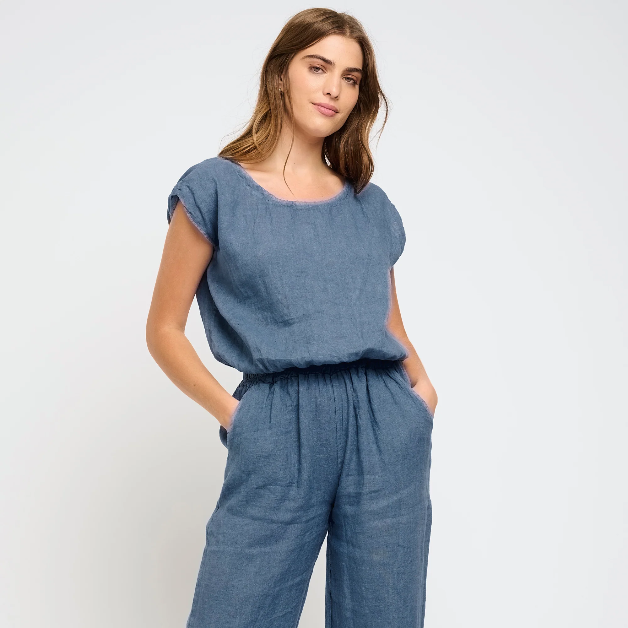 Linen Top w/ Elastic Bottom (Azure Blue)