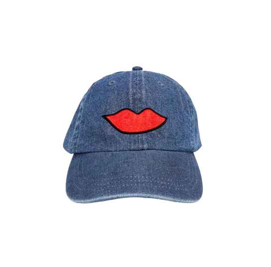 Lips Patch Denim Baseball Hat (Navy Denim)