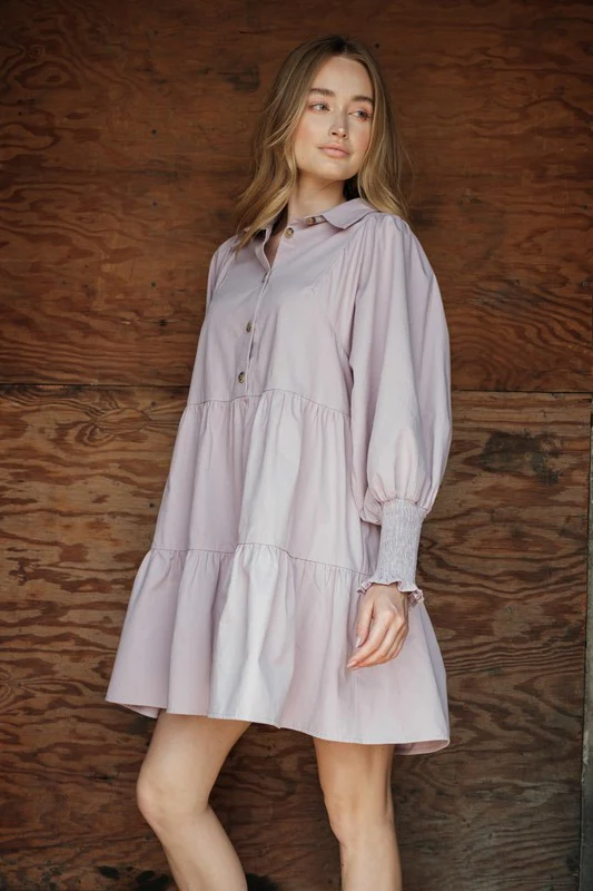 Long Sleeve Baby Doll Dress (Mauve) - Image 4