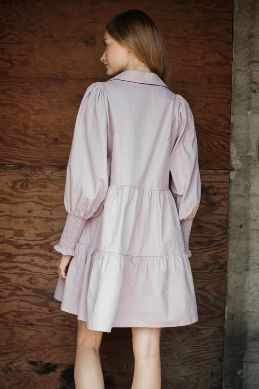 Long Sleeve Baby Doll Dress (Mauve) - Image 5