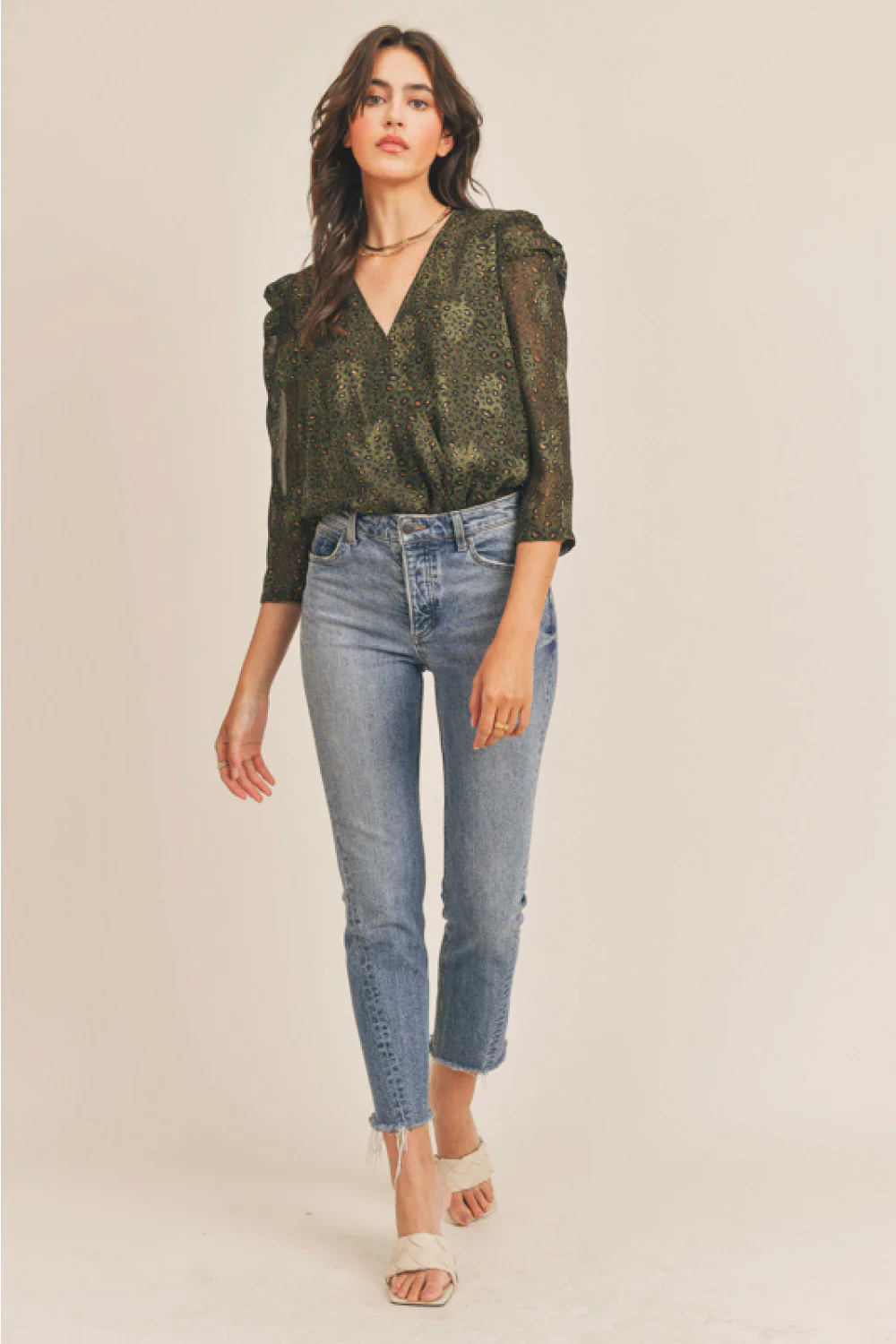 Long Sleeve Bodysuit (Olive Animal) - Image 3