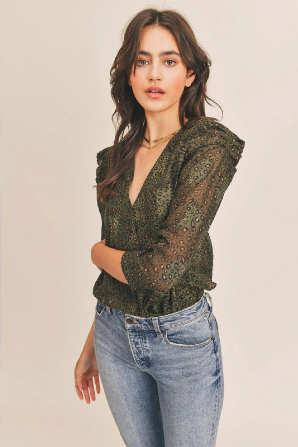 Long Sleeve Bodysuit (Olive Animal) - Image 5