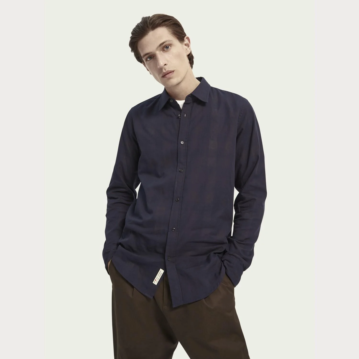 Long Sleeve Cotton Shirt (Navy)
