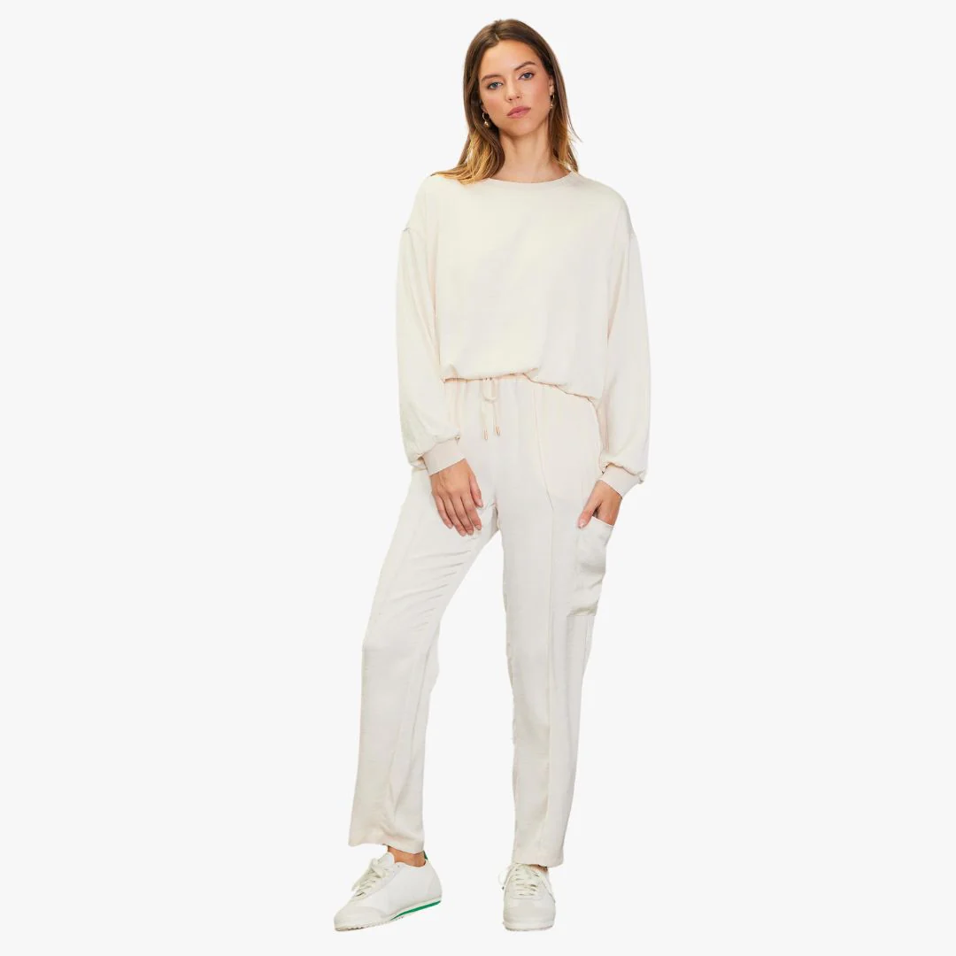 Long Sleeve Crew Neck Silky Sweatshirt (Oatmeal) - Image 2