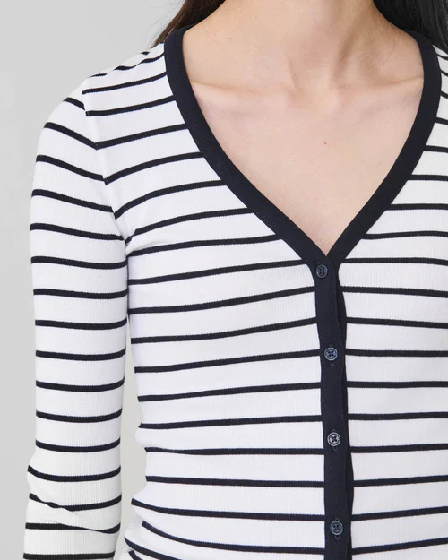Long Sleeve Modal Cotton Stripe Rib Cardigan (Nautical Stripe) - Image 3