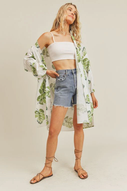 Long Sleeve Printed Kimono (Leaf) - Image 3