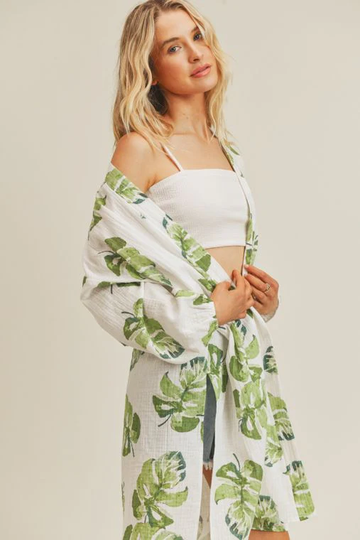 Long Sleeve Printed Kimono (Leaf) - Image 6