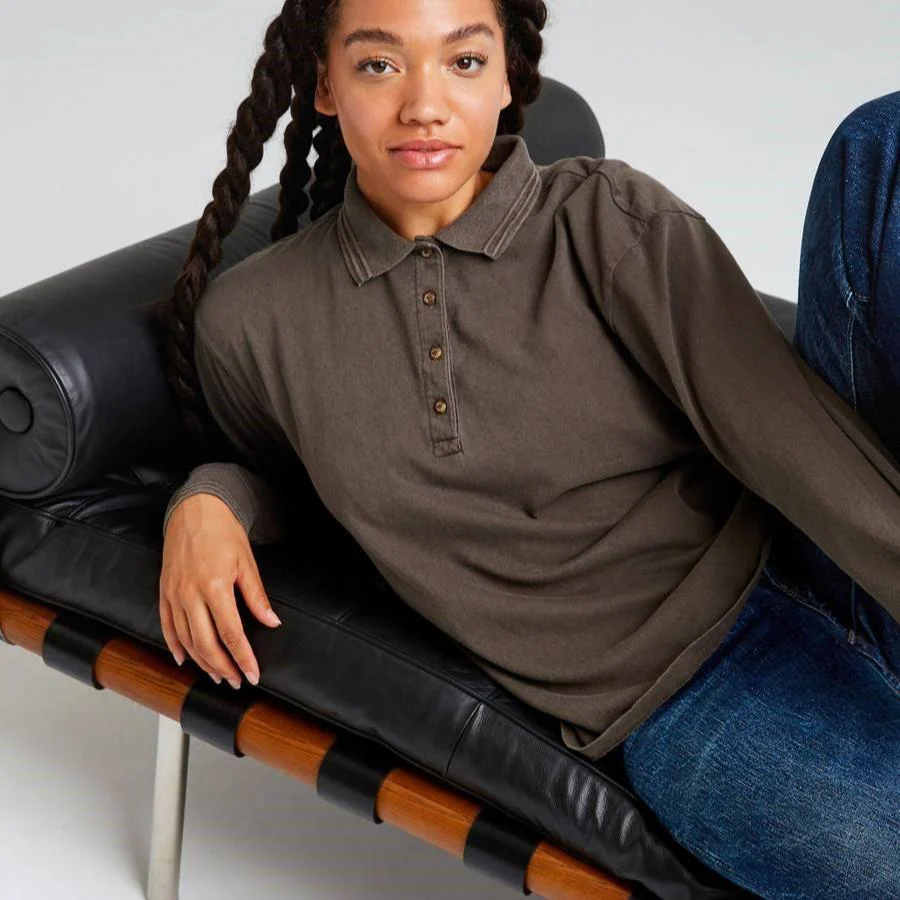 Long Sleeve Relaxed Polo (Bitter Brown) - Image 3