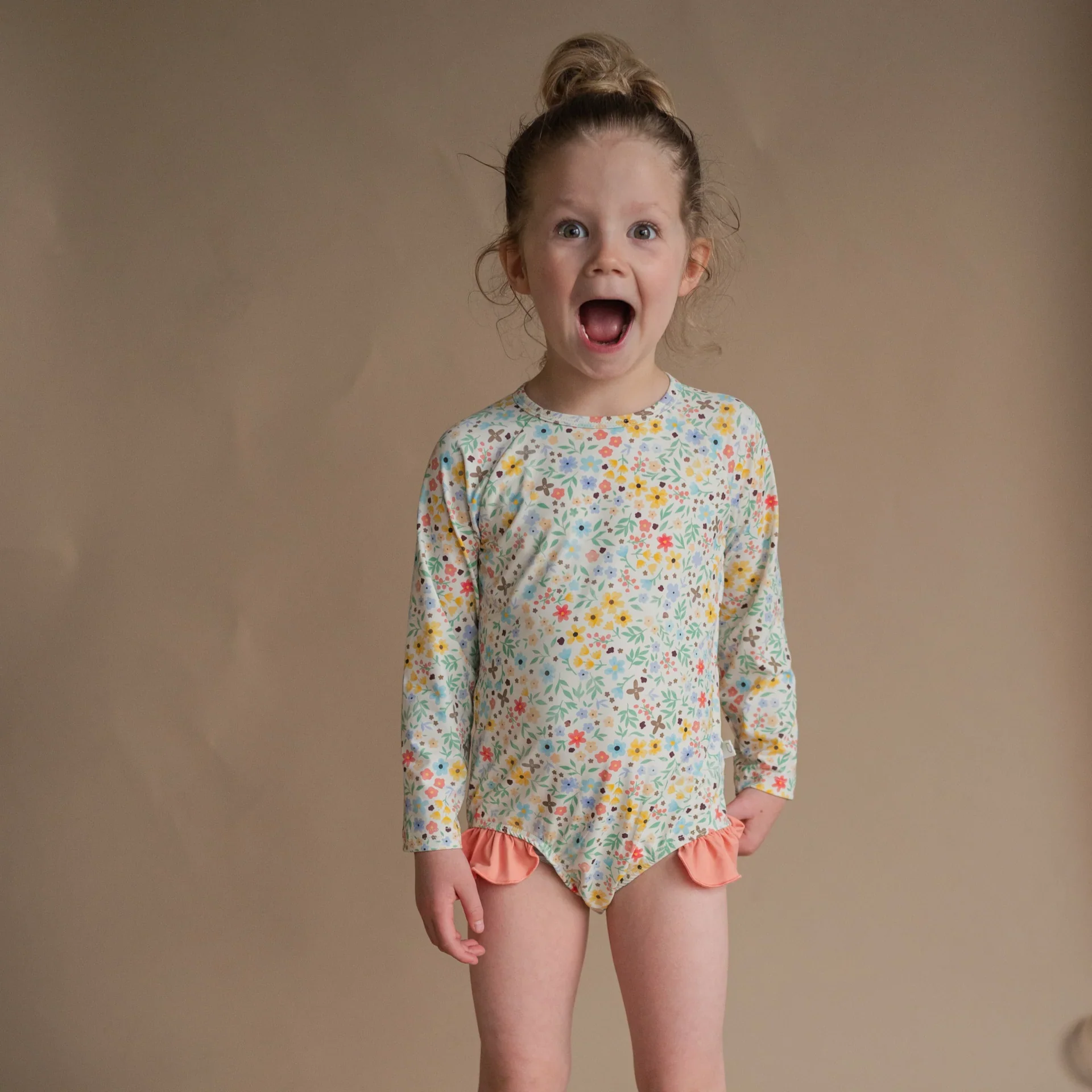 Long-Sleeve Ruffle One-Piece Sunsuit - Image 3