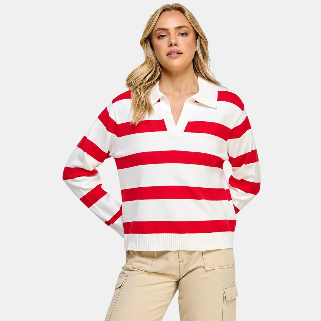 Long Sleeve Striped Polo - Image 2
