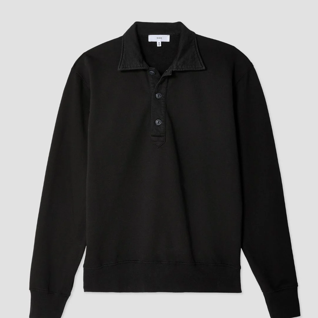 Long Sleeve Supima Fleece Polo (Black)