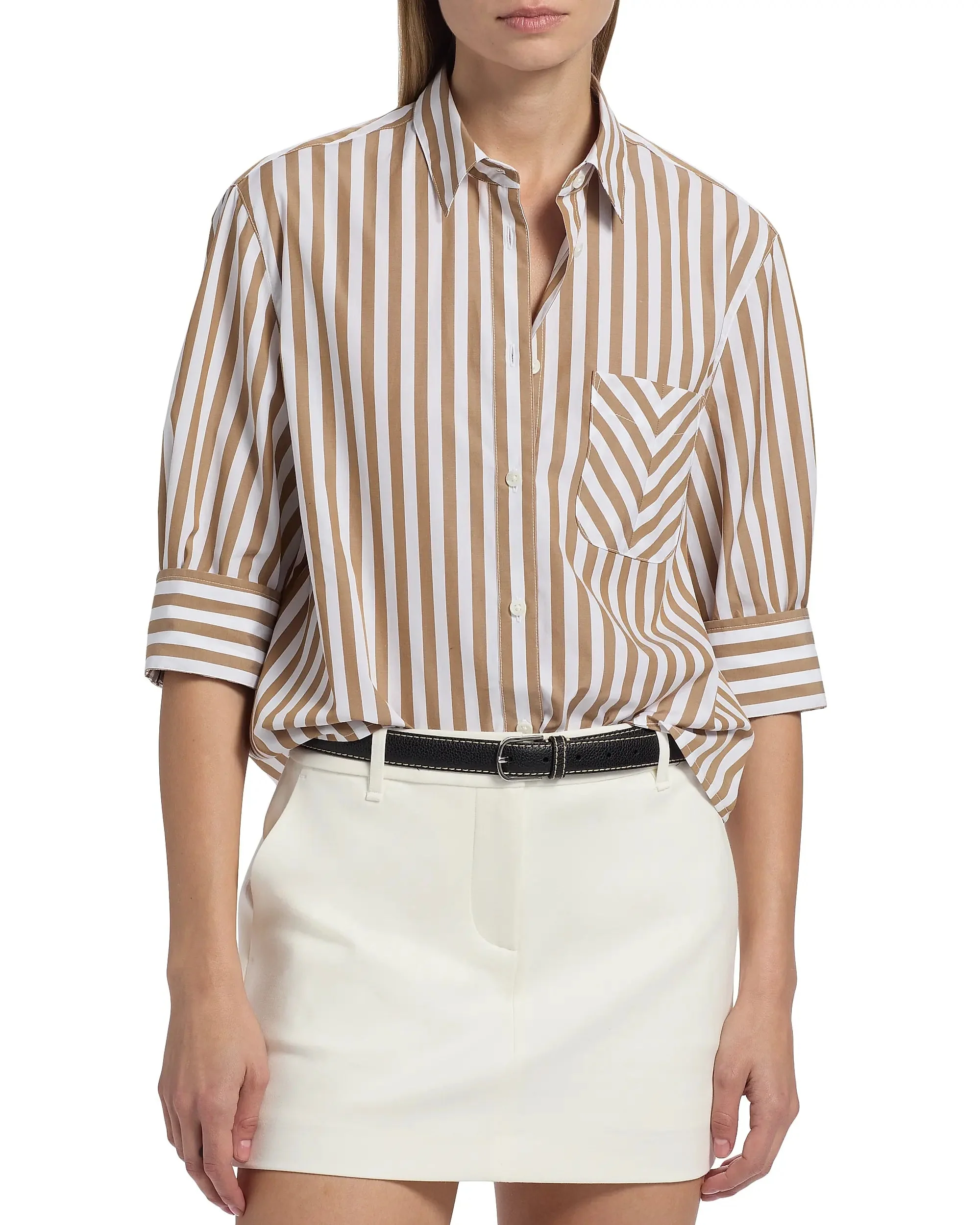 Lucia Stripe Poplin Shirt (Brown Stripe) - Image 2