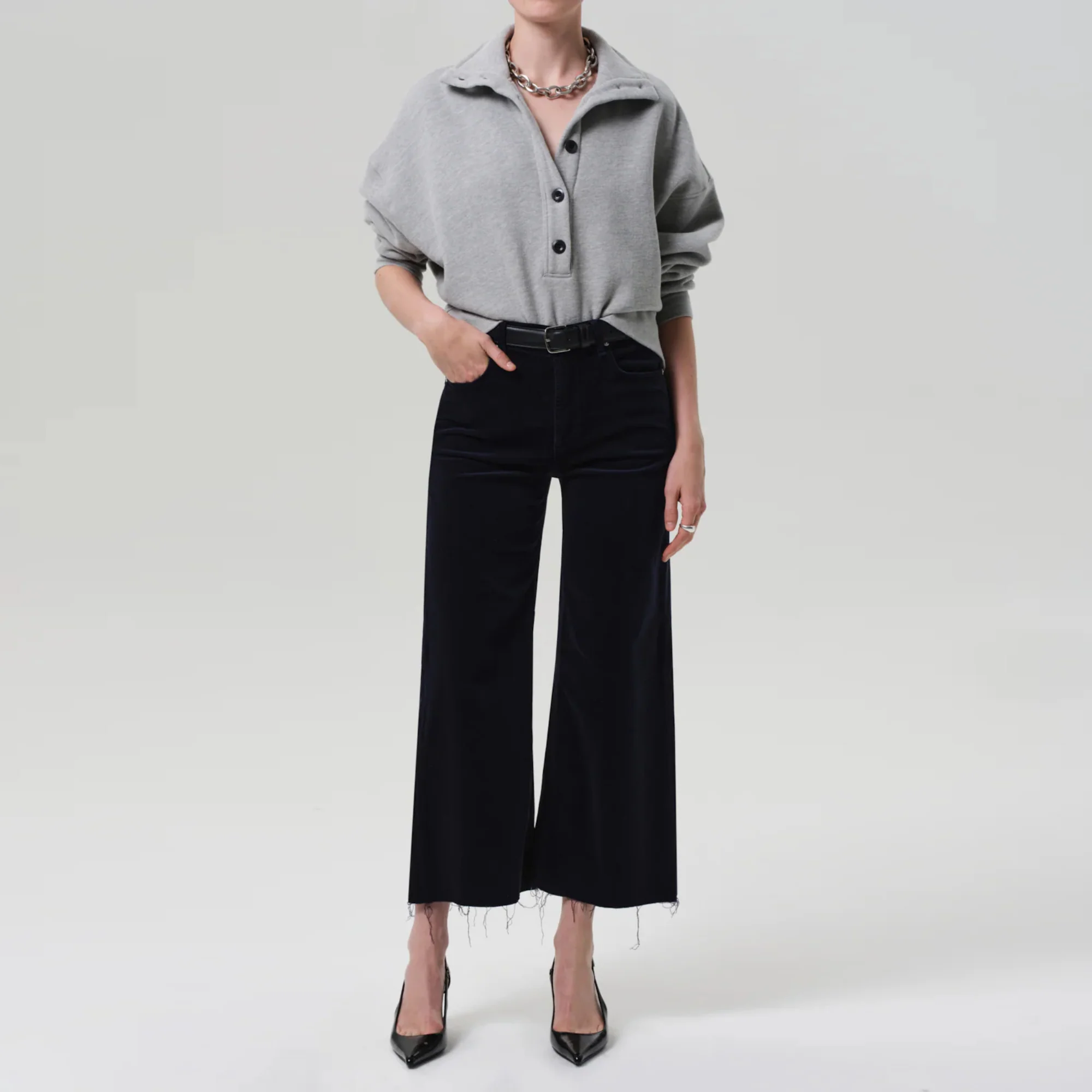 Lyra Wide Leg Crop Corduroy (Navy)