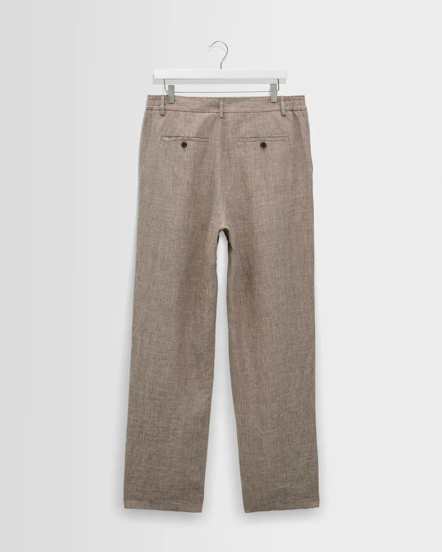 Malham Linen Stripe Trouser (Natural + Brown) - Image 7