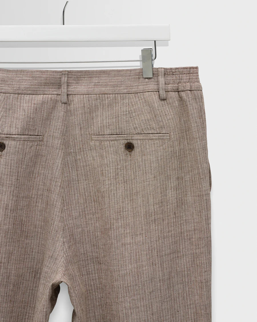 Malham Linen Stripe Trouser (Natural + Brown) - Image 8