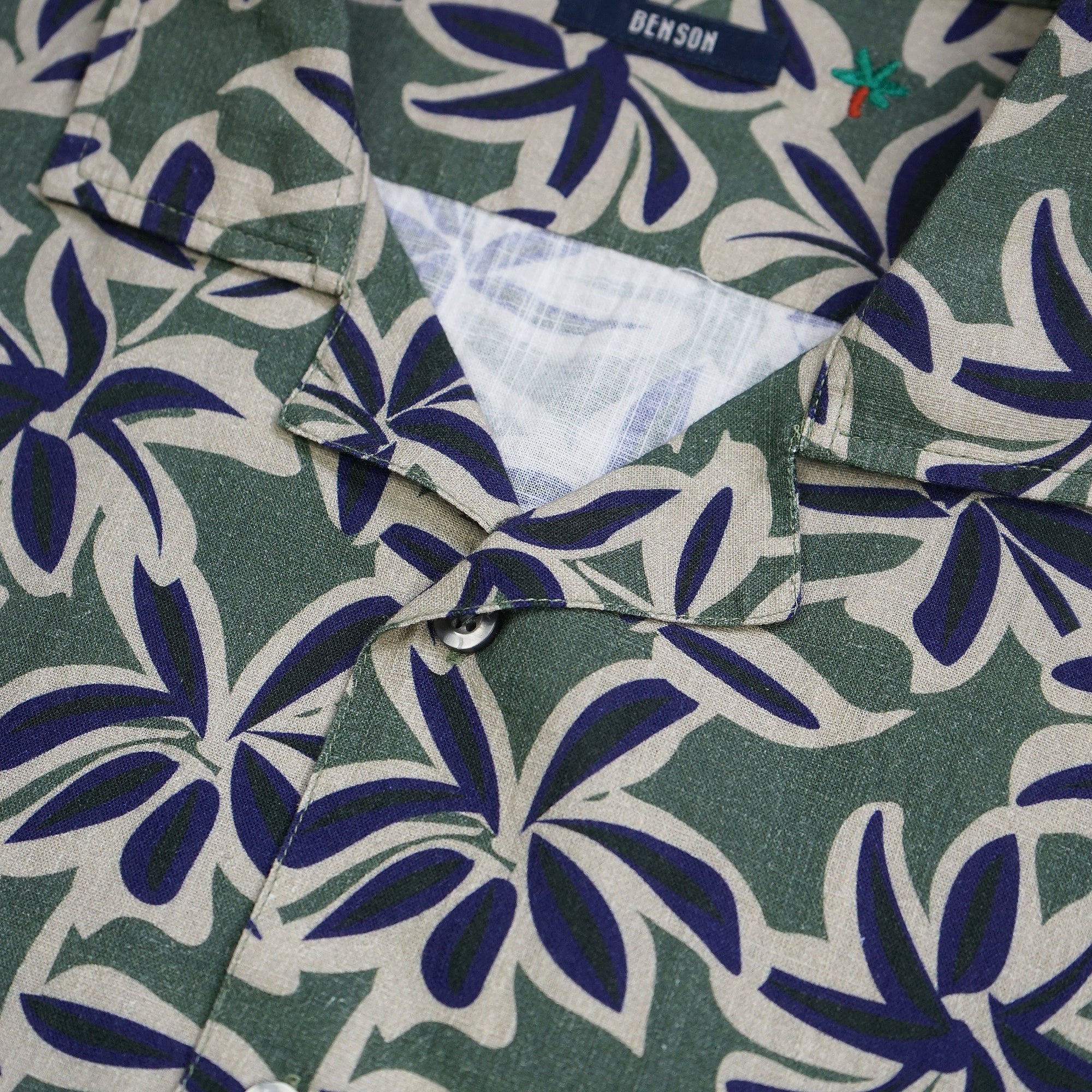 Malibu Linen Print Shirt (Green + Navy) - Image 2
