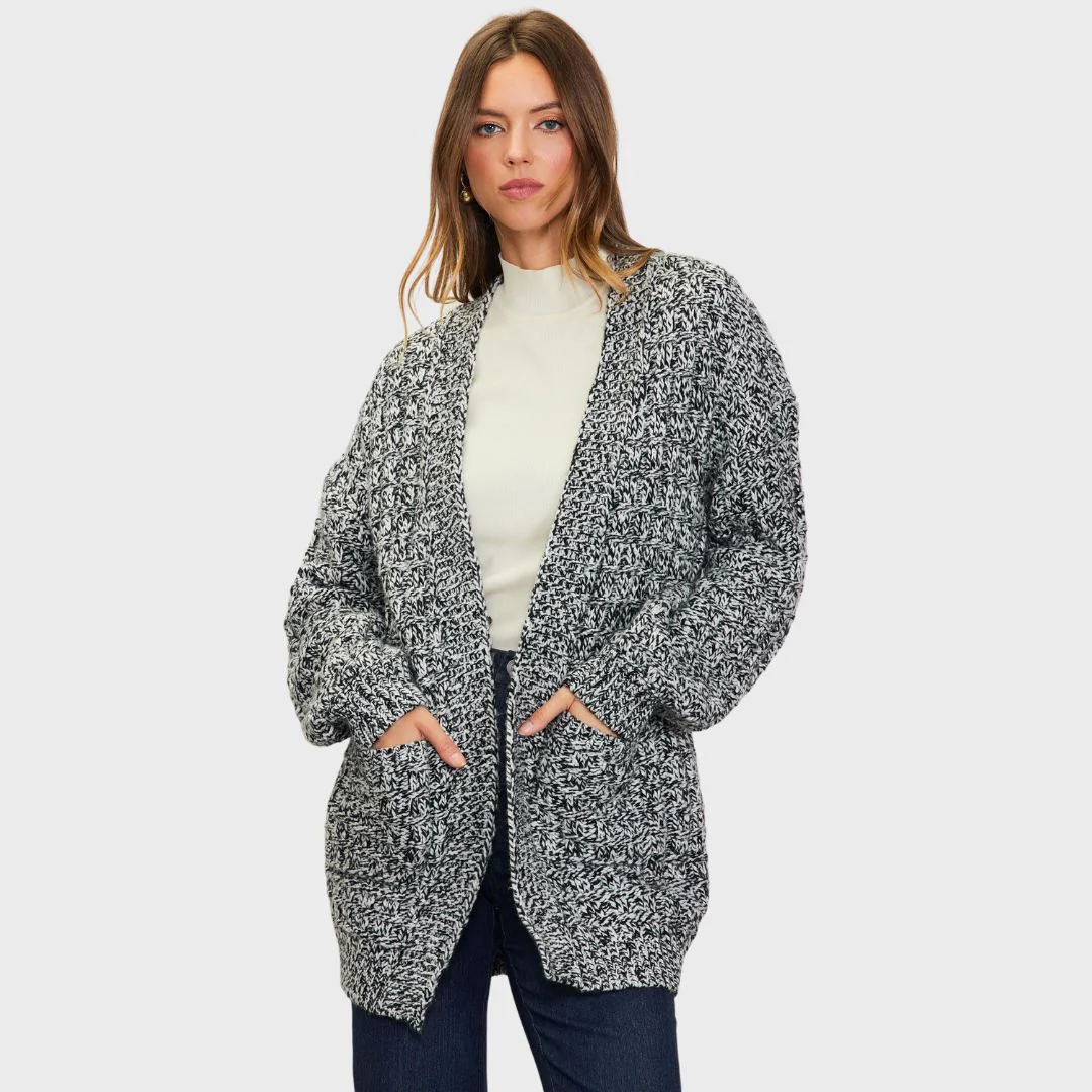 Marled Cardigan (Cream + Black) - Image 2