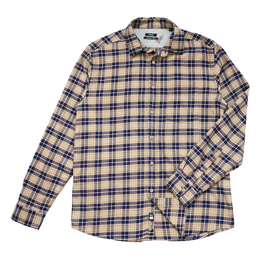 McKenzie Plaid Woven Shirt (Beige + Navy Plaid)