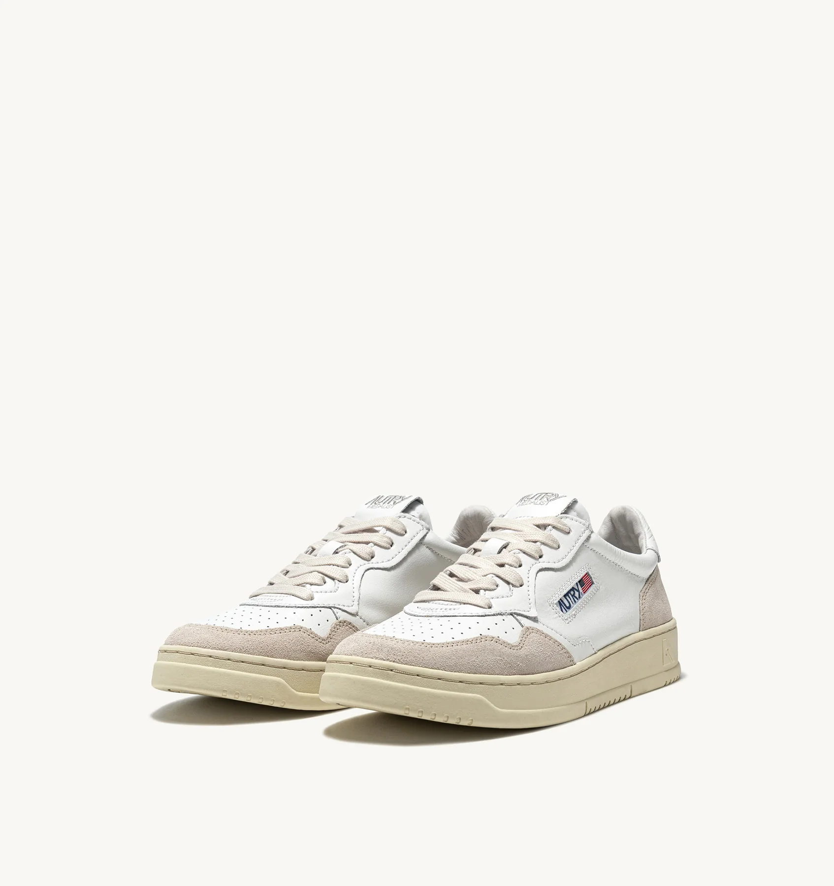 Medalist Low Sneaker (White Leather + Beige Suede) - Image 2