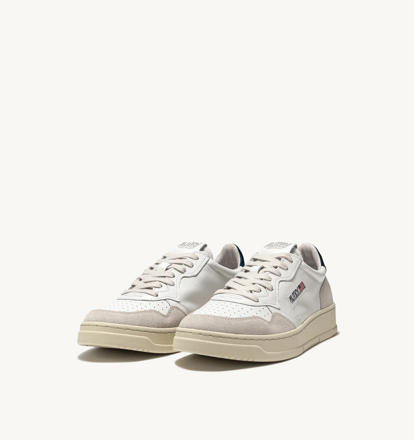 Medalist Low Sneaker (White Leather + Blue Leather + Beige Suede) - Image 2
