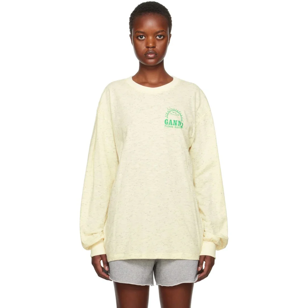 Melange Dotted Cotton Long Sleeve T-Shirt (Egret)