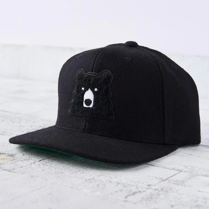 Melton Snapback (Black with Black Chenille Bear)