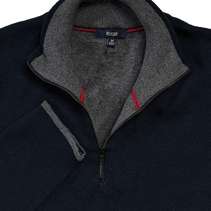 Merino Wool 1/4 Zip Sweater (Navy) - Image 2