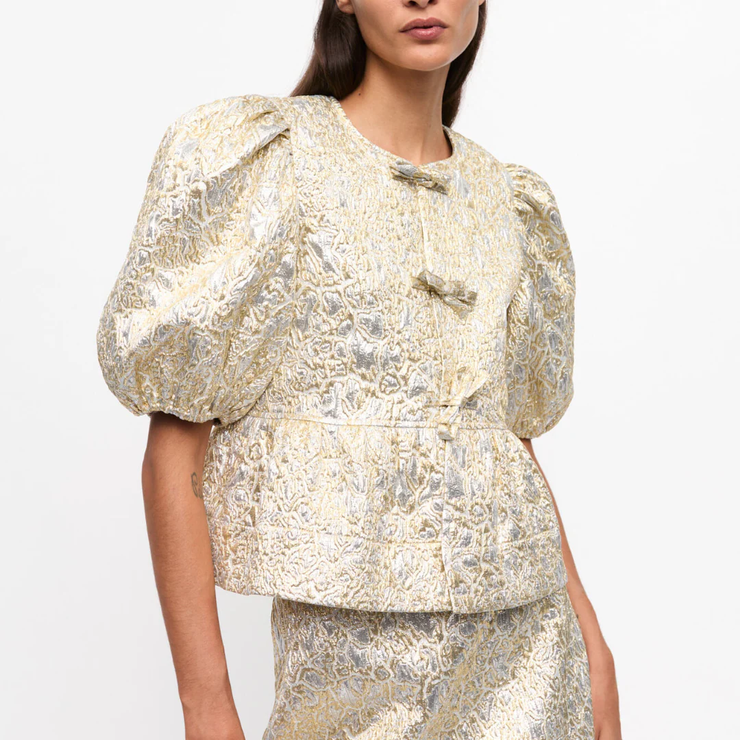 Metallic Cloque Peplum Blouse (Gold + Silver) - Image 2