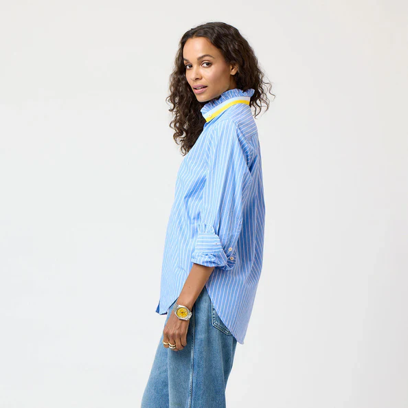 Mia Stripe Ruffle Shirt (Mid Blue) - Image 2