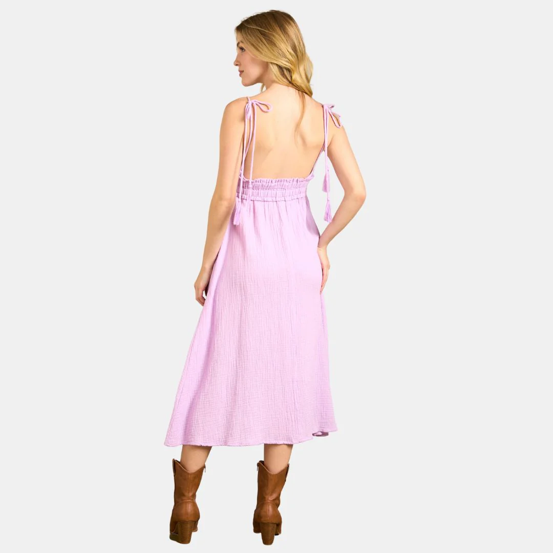 Midi Dress with V Neck (Lavender) - Image 2