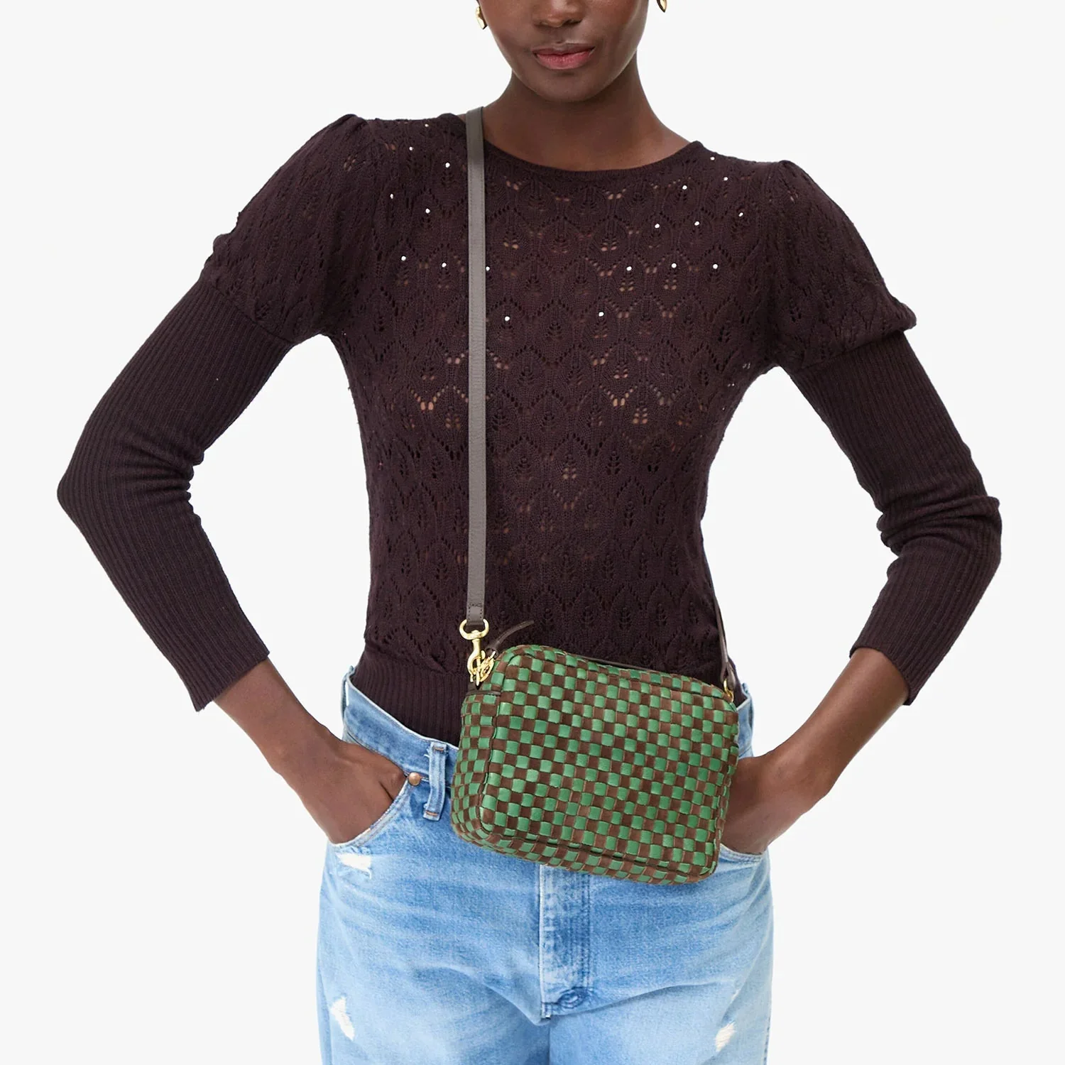 Midi Sac (Deep Pine + Chocolate Leather & Suede Woven Checker) - Image 3