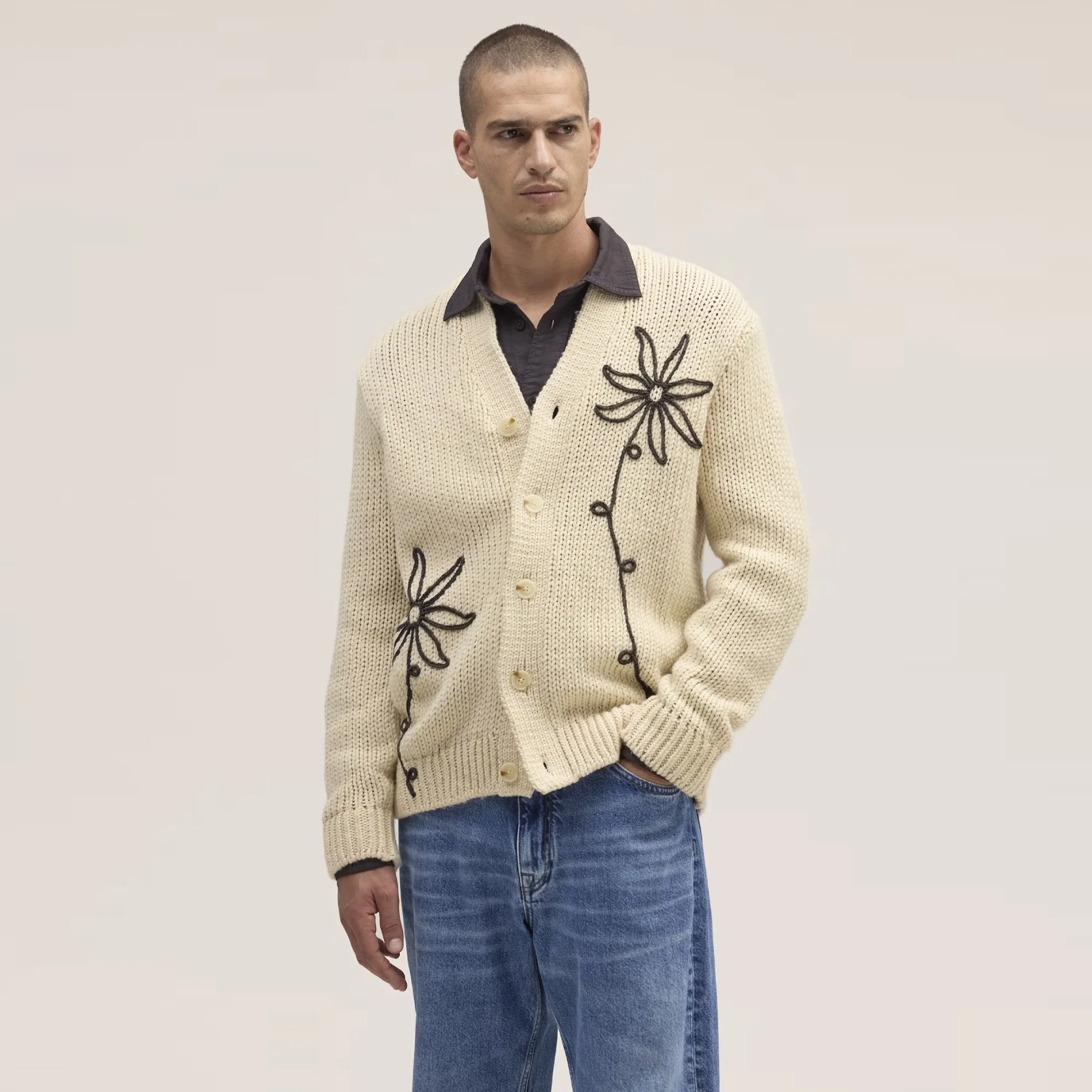 Mika Flower 6620 Ultra-Soft Cardigan (Ecru) - Image 2