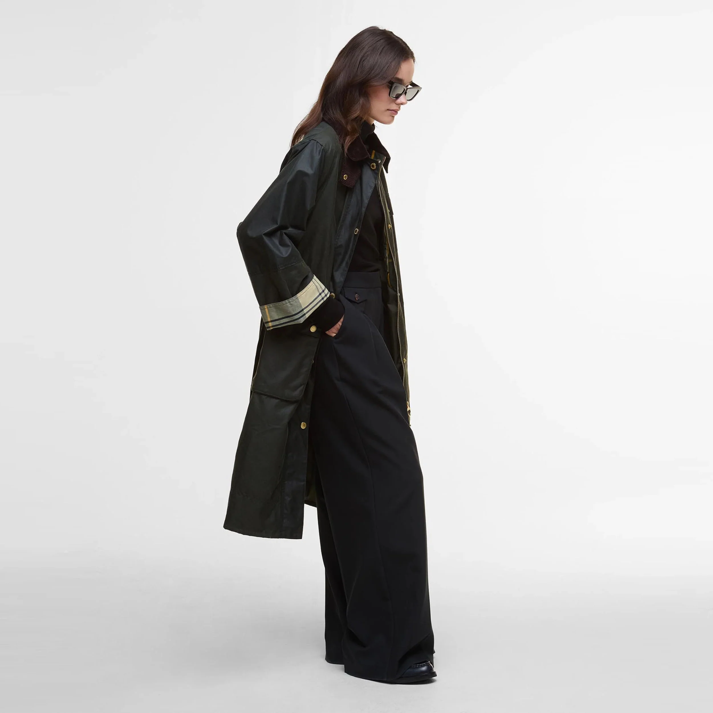 Milda Waxed Trench Coat (Fern + Sage + Ancient Tartan)