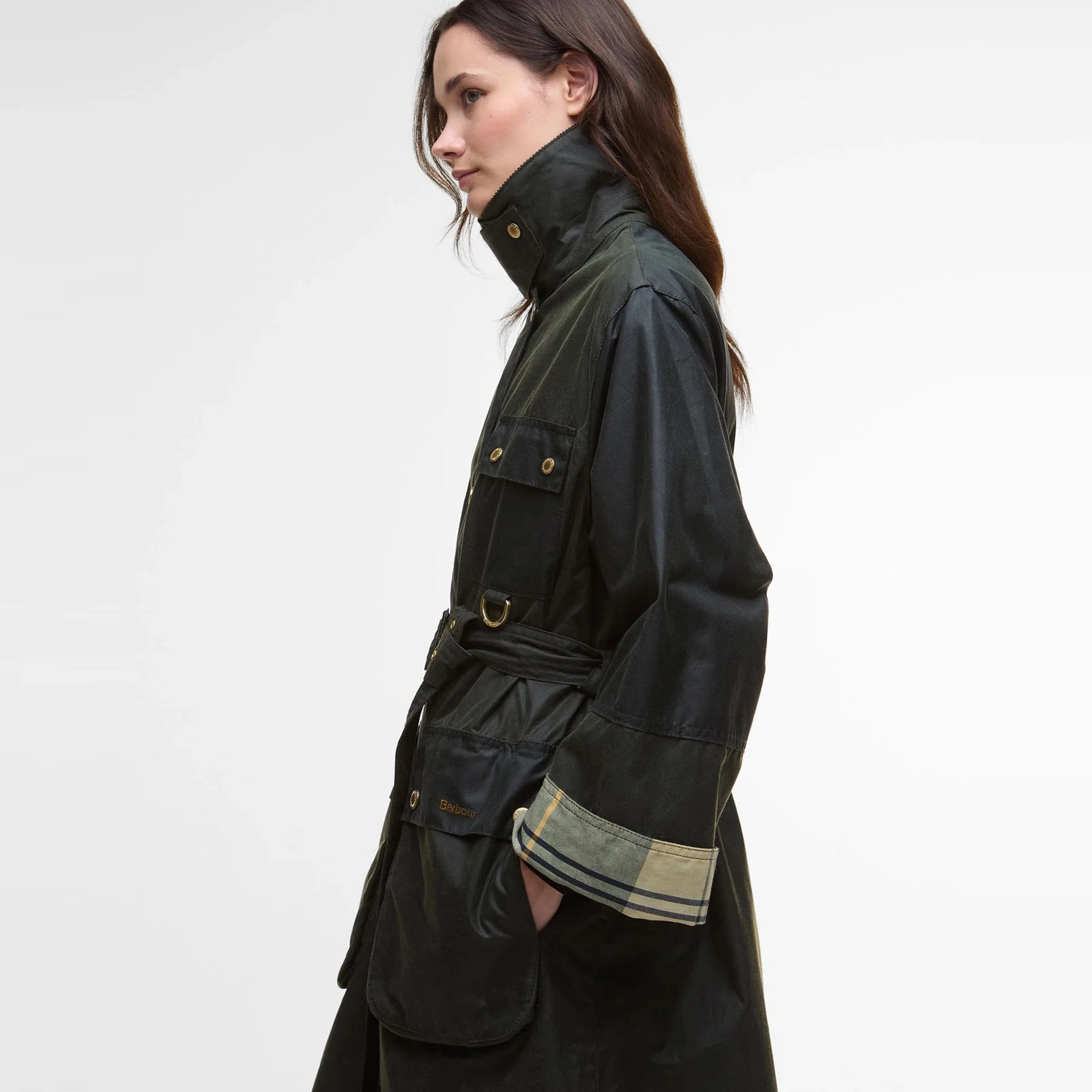 Milda Waxed Trench Coat (Fern + Sage + Ancient Tartan) - Image 3