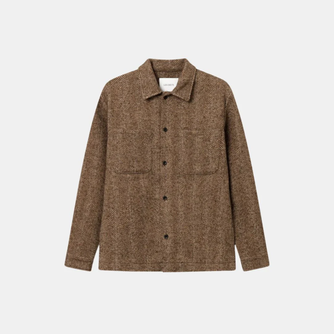 Milian Herringbone Overshirt (Coffee Brown + Dark Sand)