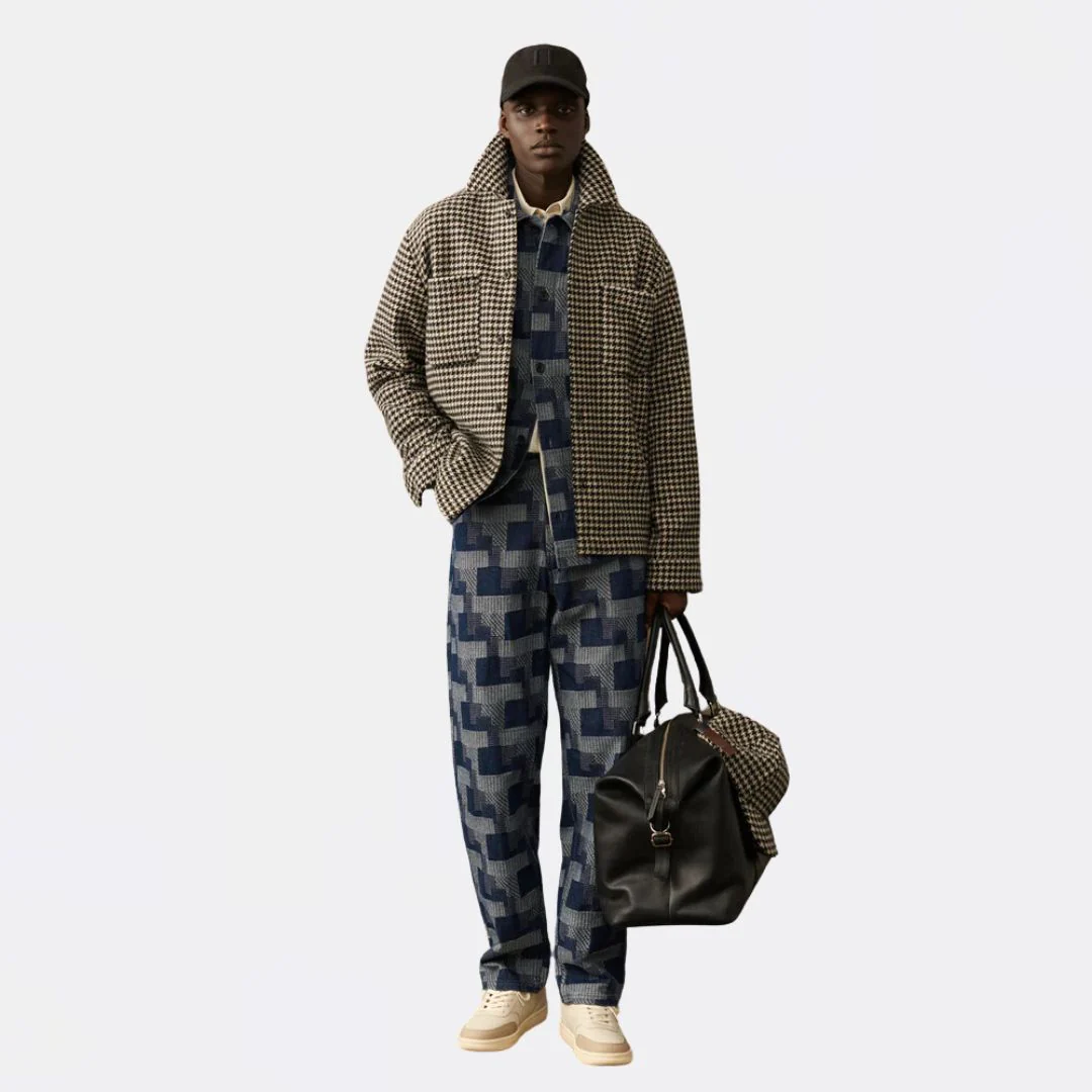 Milian Houndstooth Overshirt (Light Desert Sand + Black) - Image 2