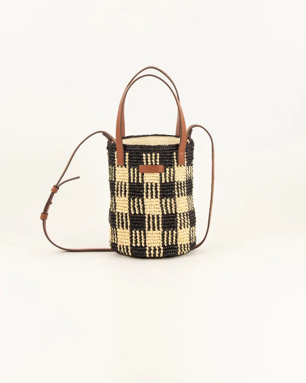 Mimi Tara Small Raffia Bag (Black Natural)