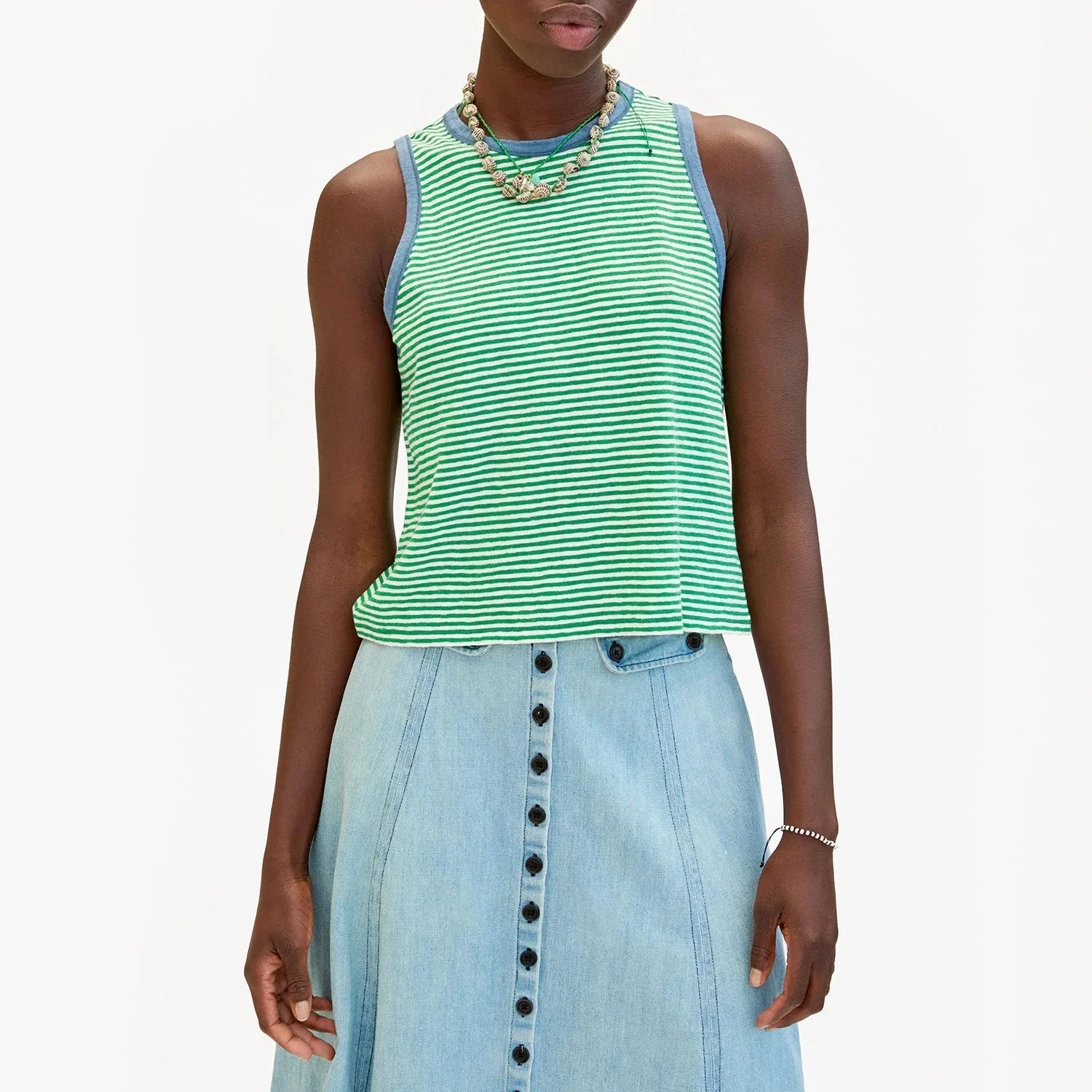 Mini Stripe Camp Fit Tank (Green + Cream)
