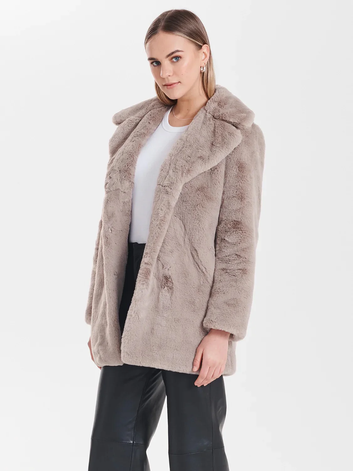 Minimalist Faux Fur Jacket (Stone) - Image 3