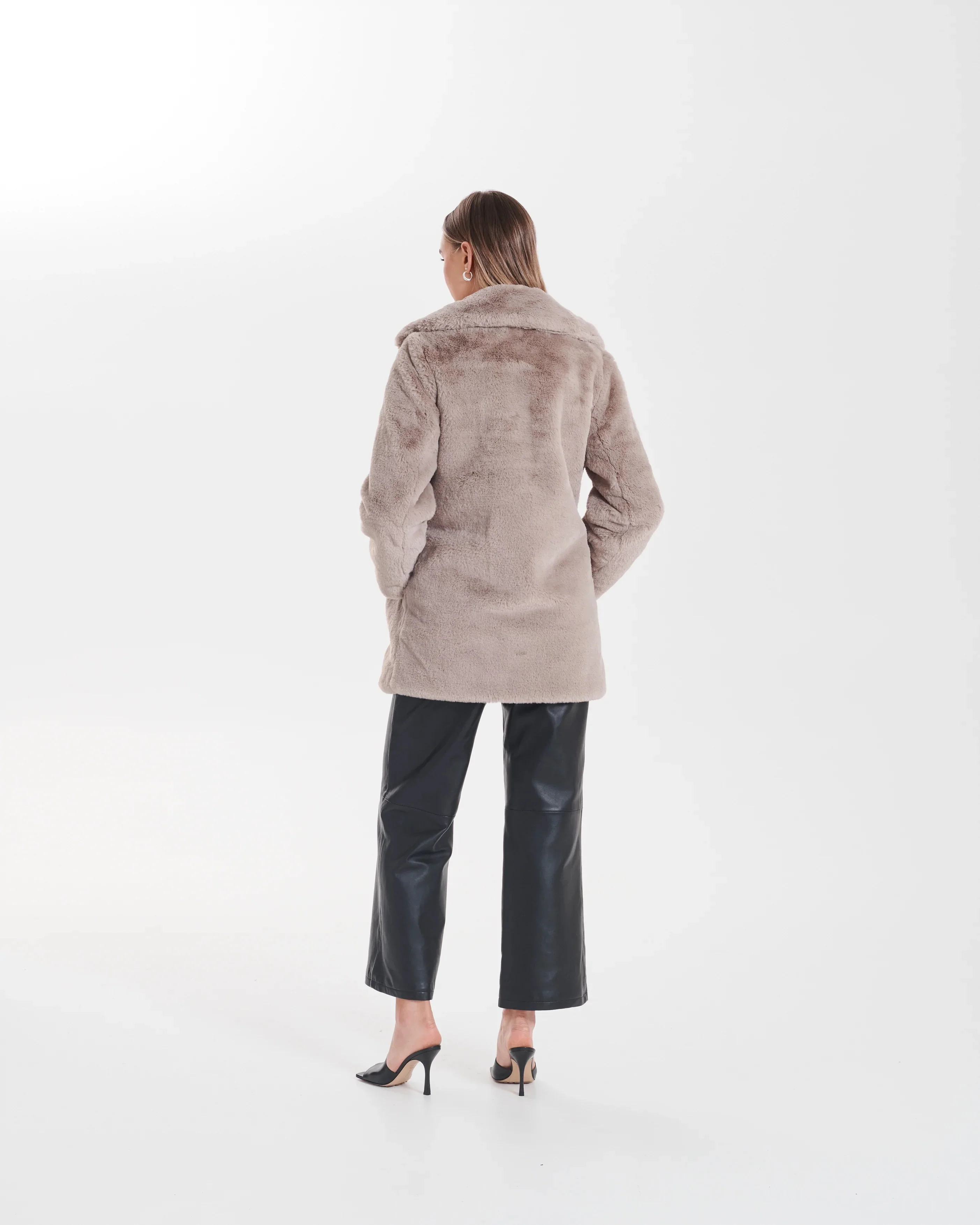 Minimalist Faux Fur Jacket (Stone) - Image 4