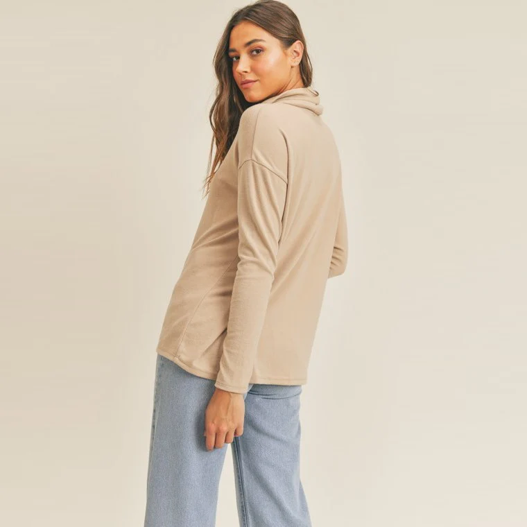Mock Long Sleeve Top (Taupe) - Image 2